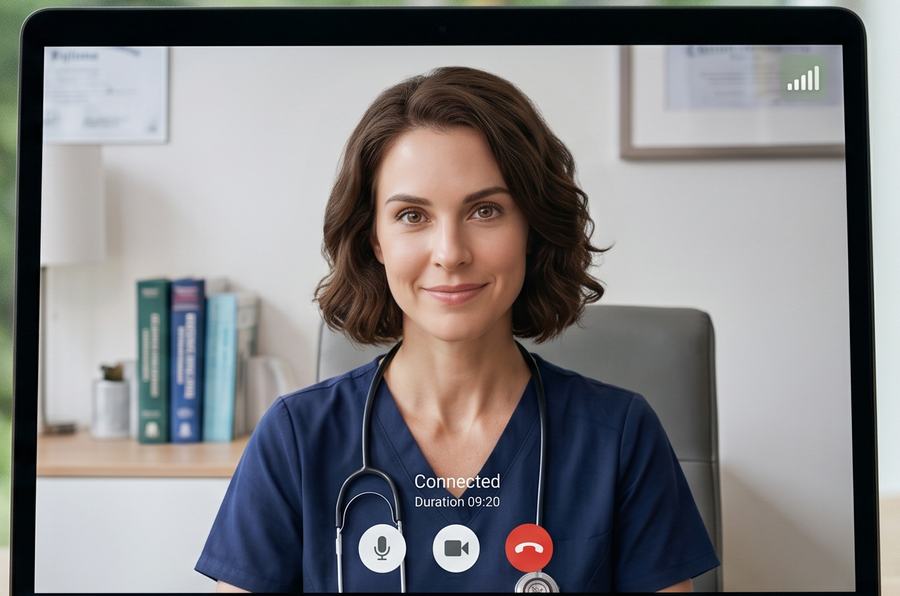 A licensed medical professional reviewing results with a member over a telehealth video call